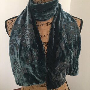 Teal Velvet Velour Rose Print Scarf